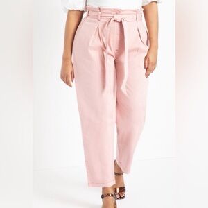 NWOT Eloquii Denim Paperbag Peach Barrel Leg Plus Size Pants Size 16